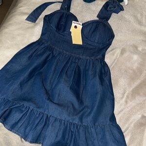 Denim Blue Dress with Ruffle Hem